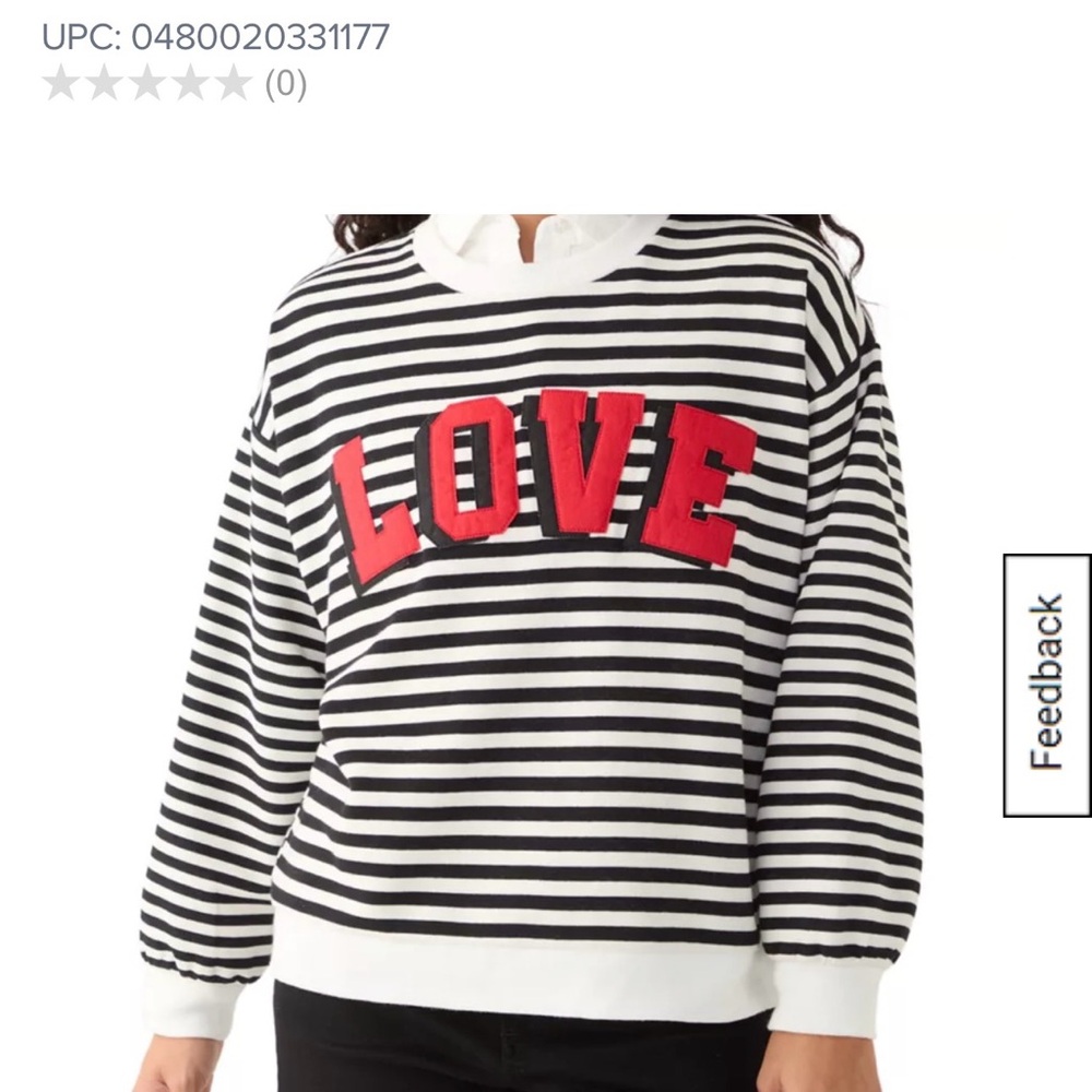crown & ivy Black and White Striped Sweatshirt with Red LOVE Detail